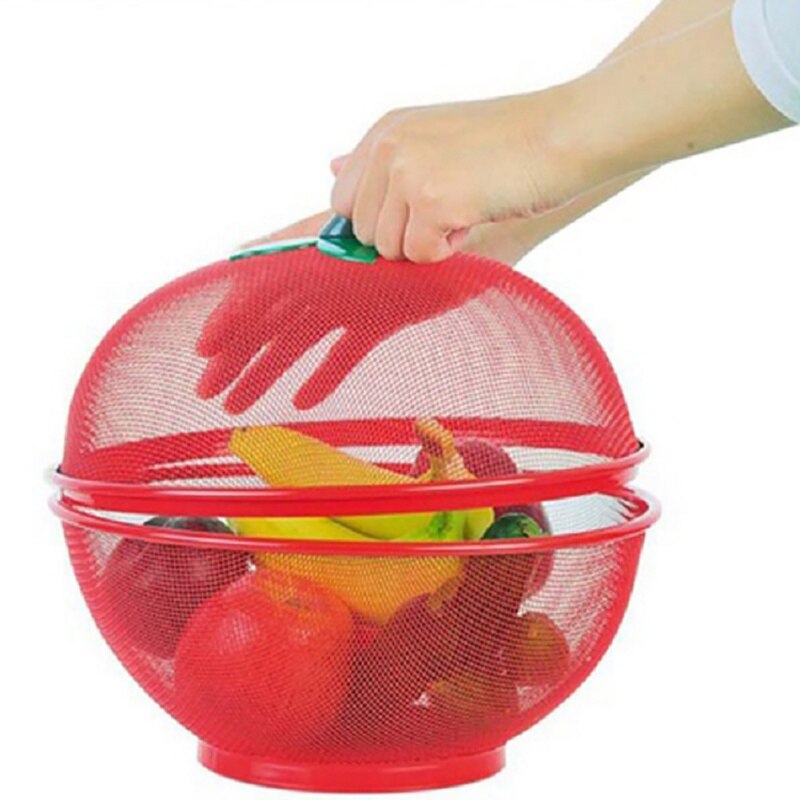 Grid Fruit Basket Iron Fruit Plate With Lid Kitchen Dishwashing Drain Baskets HomeTable Decoration: Red