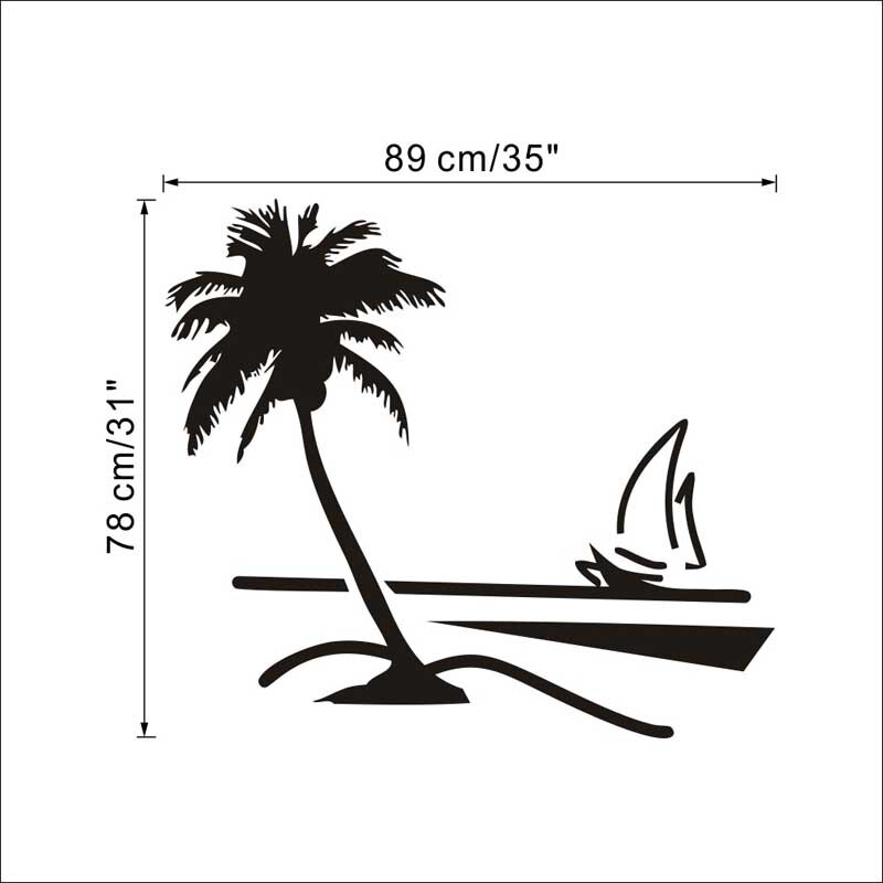 Palm Coconut Tree Decal Vinyl Art Wall Papers Sailboat beach Sticker for Home Decoration Bedroom Living Room Wallpap Y-235