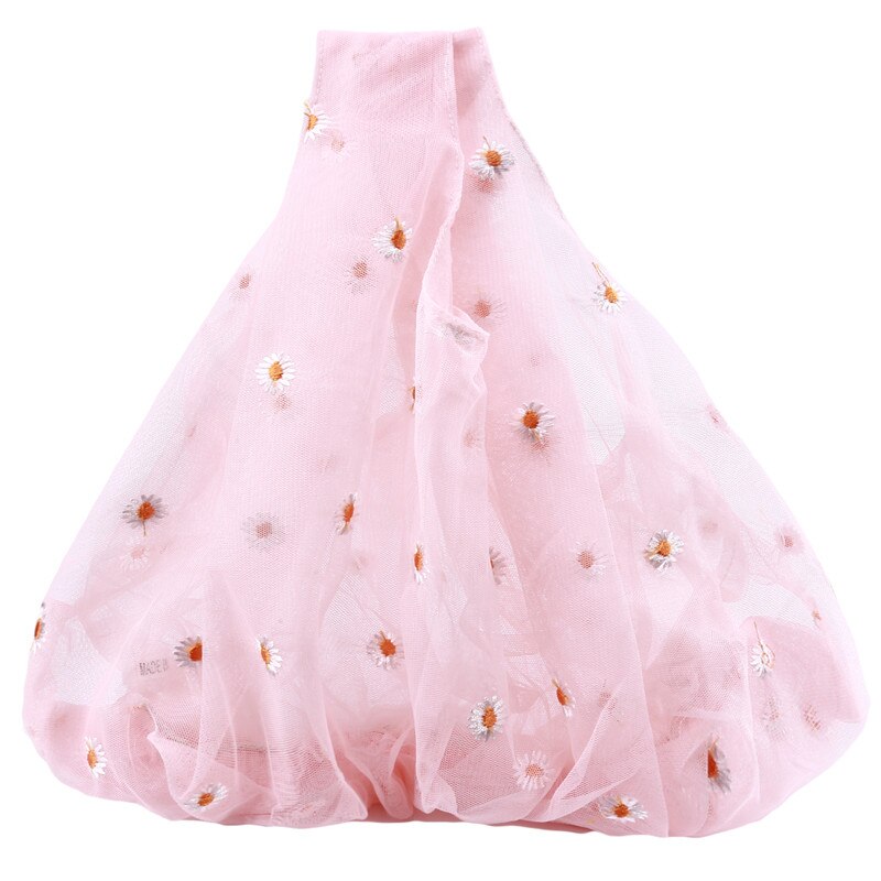 Bolso pequeño de tela transparente para mujer, bolsa de tela con bordado de margaritas, de , ecológico, para frutas, monedero para niña,: pink