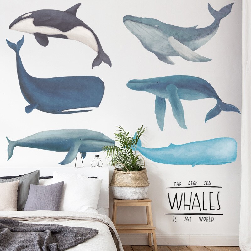 Home Decor Wall Stickers Cartoon Whale Shark Removable Wall Decals for Home Decor Kids room Nursery Wall Decoration Wallpapers
