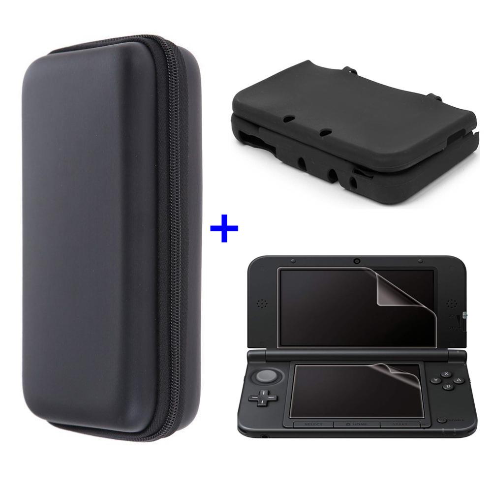 Siliconen case + Clear Film Screen Protector + EVA Hard Travel Carry Case Pouch opbergtas voor nintend 3DS XL LL 3DSLL 3DSXL