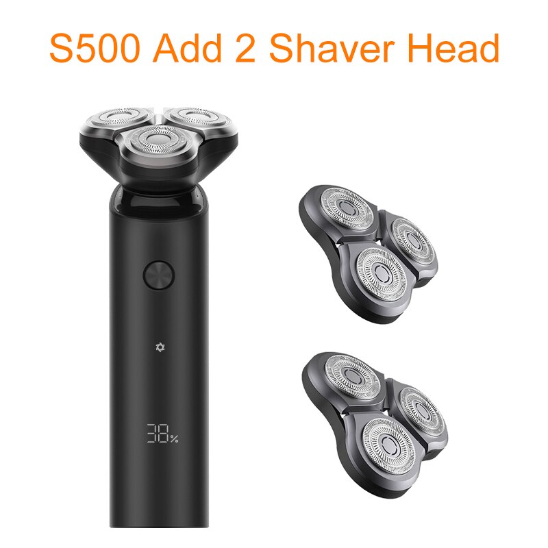 Xiaomi-Afeitadora eléctrica Original Mijia S500, afeitadora de 3 cabezales, máquina de afeitar en seco y mojado, afeitadora de barba, cuchilla lavable, pantalla LED: S500 2 Shaver Head