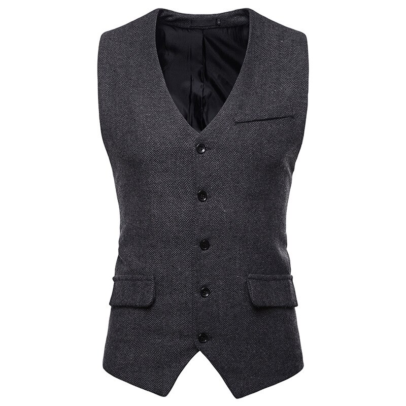 Vintage Bruin Tweed Pak Vest Mannen Mouwloze Visgraat Tweed Smoking Vest Mannen Business Bruiloft Vesten Xxl