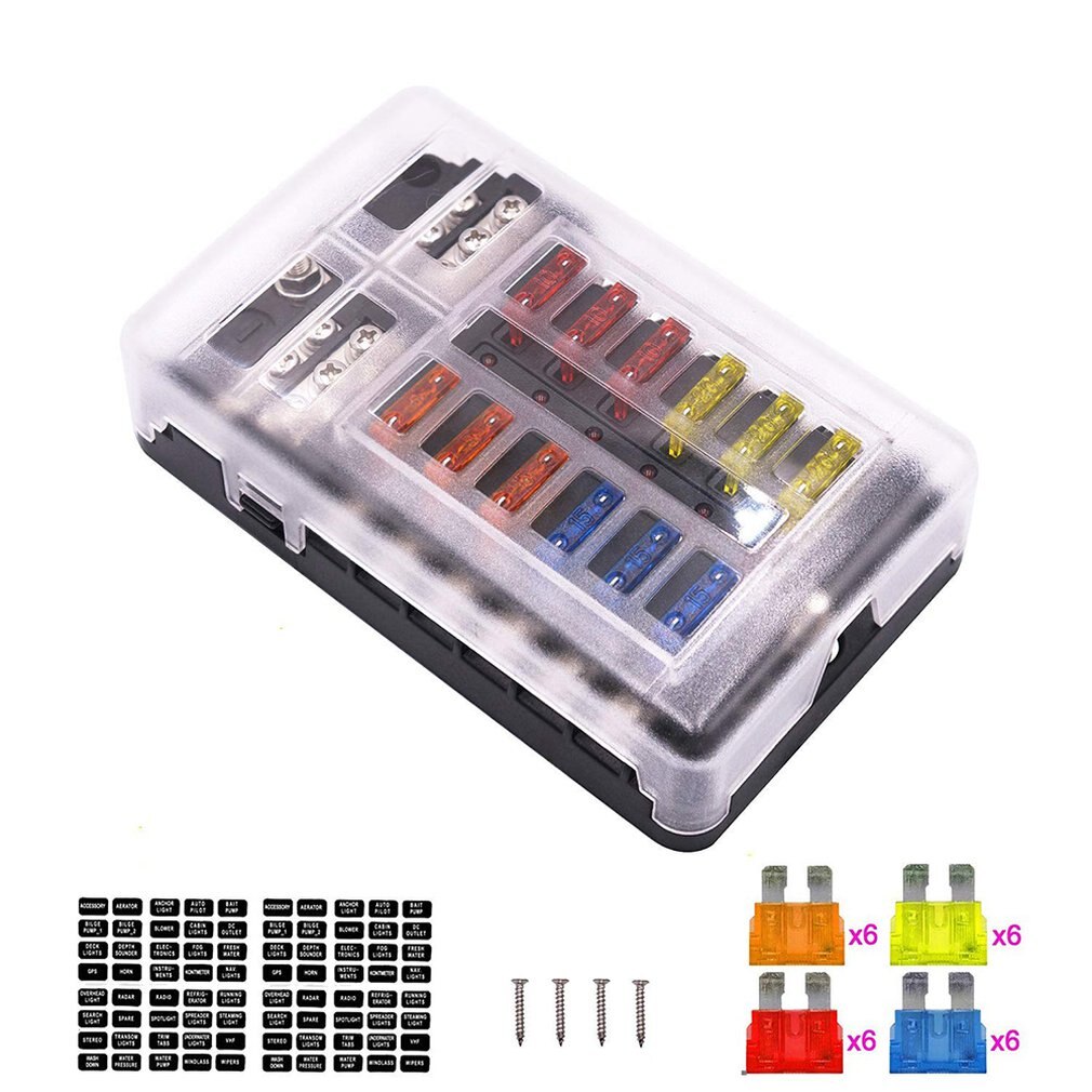 Fuse Box Blade Fuse Block Holder Screw Nut Terminal Independent Positive Negative Pole LED Indicator Fuse Box