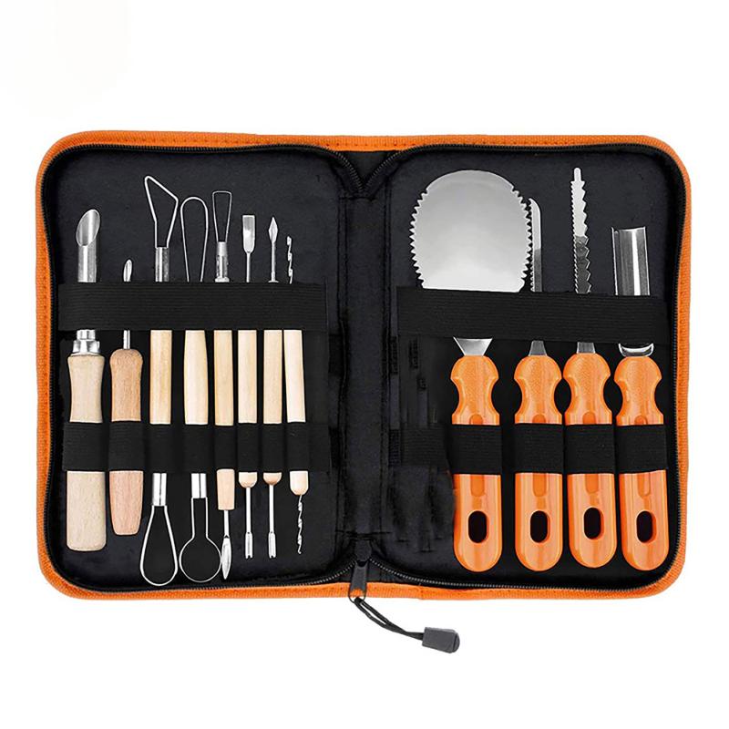 thumbnail image 2 of 5-Piece Pumpkin Carving Kit – Halloween DIY Tool Set For Kids, Party Scoop & Tools, Orange 2 of 5