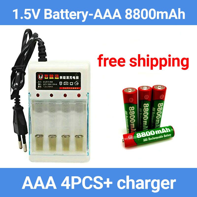 1.5v aaa 8800 mah alkalisk batteri aaa genopladeligt batteri til fjernbetjening legetøjsbatterirøg osv. + oplader: Guld