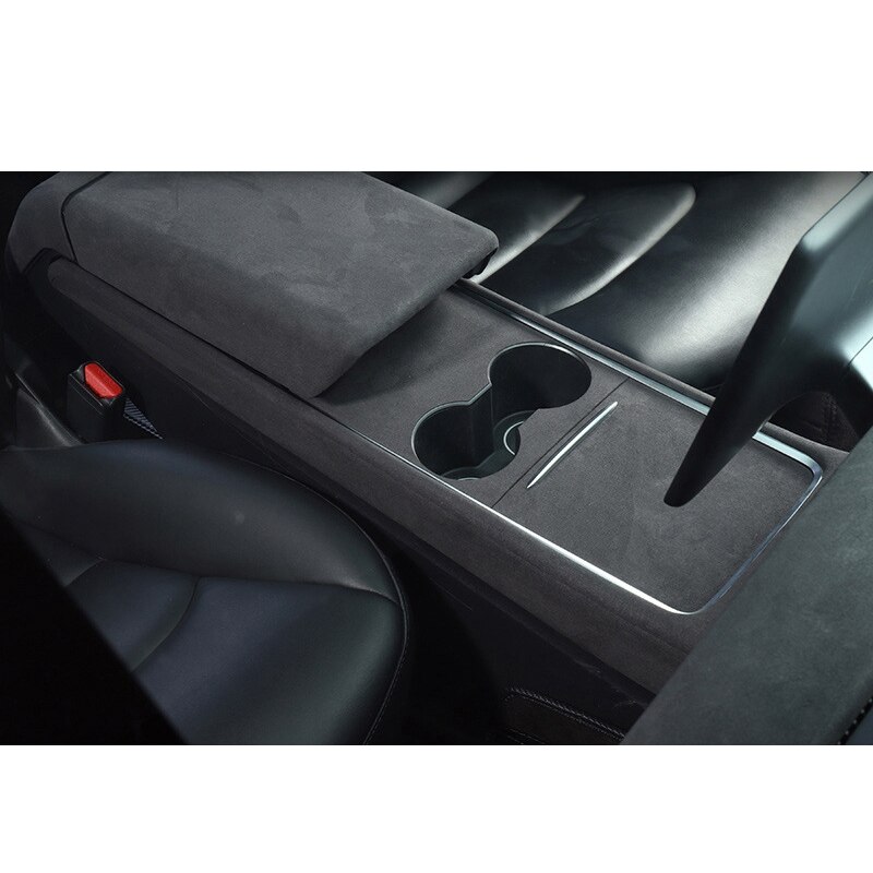 Daim En Cuir Intérieur De Voiture Center Support De Verre Console Panneau ABS COUVERTURE Garniture Pour Tesla Modèle 3 ans Boîte DE RANGEMENT Panneau