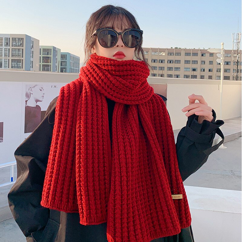Luxe Winter Vrouw Sjaal Gebreide Wollen Rode Sjaals Leuke Warme Paar Sjaal Wraps Ontworpen Door Mode Trend Ontwerpers Acryl: red