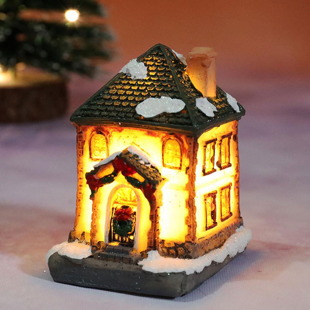 Christmas Scene Village House Resin Luminous LED Snow House for Home Winter Xmas Party Miniature Ornaments Decor: G