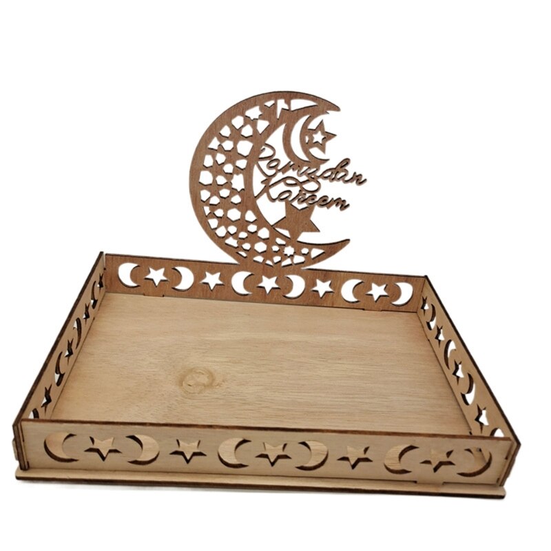 Wooden Islamic Dessert Tray Plate Dishes Mubarak Islamic Muslim Party Decoration Festival Table Decor: 03