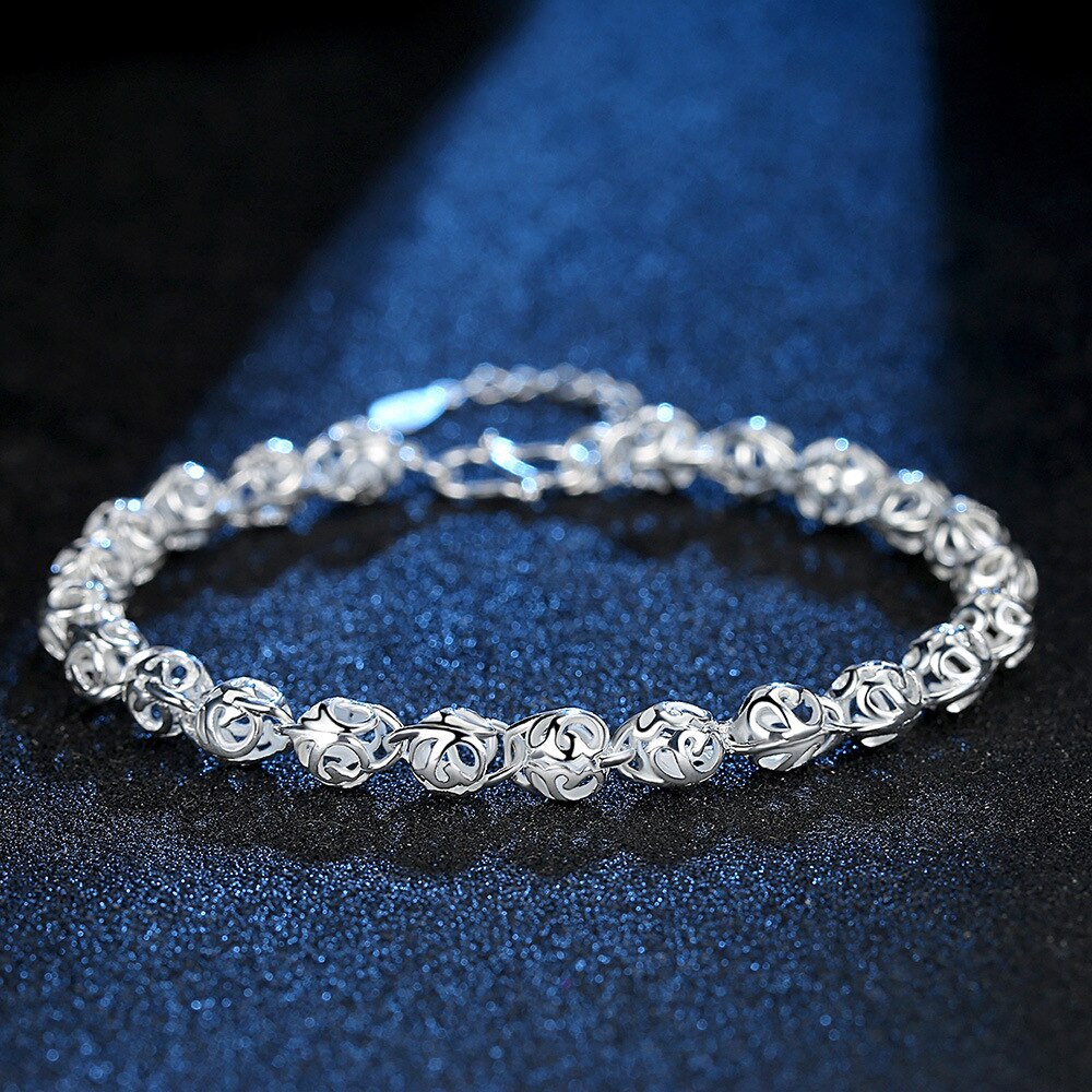 Anenjery Hollow Ball Bracelet For Women Girl Silver Color Bracelet Christmas S-B201