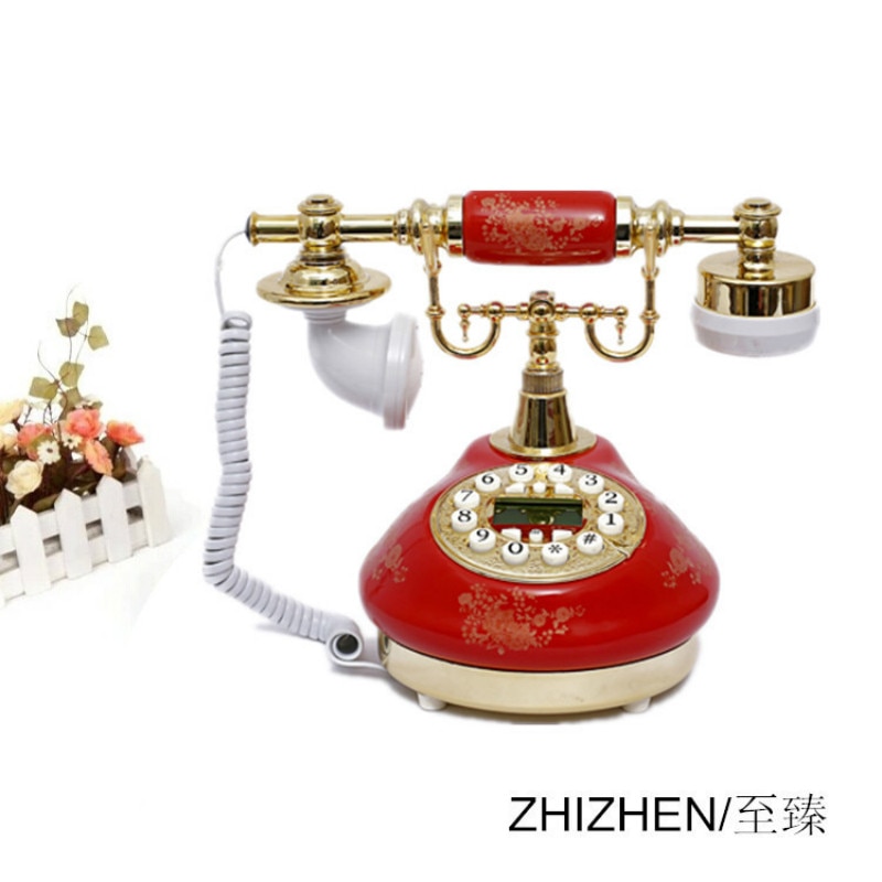 Antieke vintage stijl knop keramische telefoon draaischijf bureau telefoon woondecoratie rode antieke vintage vaste telefoon antieke keramische