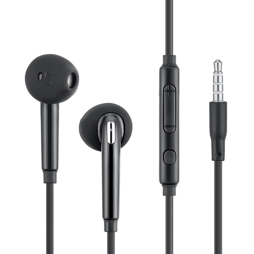 Noise Isolating S6 Wired Earphones 3.5mm Stereo No bluetooth Headphone In-Ear Music Sport Headset with Microphone for Samsung Xi: black