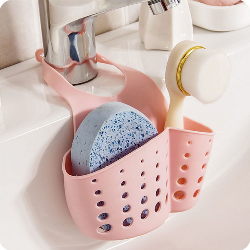 Plastic Hanging Kitchen Sink Caddy Organizer with Snap On Faucet - Sponge Holder Rack Space-saving Hanging Storage Bag