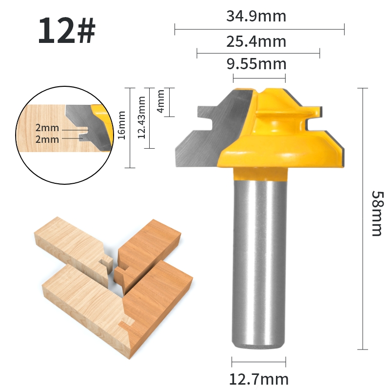 YUSUN 1 pieza 45 ° Broca enrutadora de inglete con bloqueo de grados, fresa para carpintería, herramientas de madera: 22mm