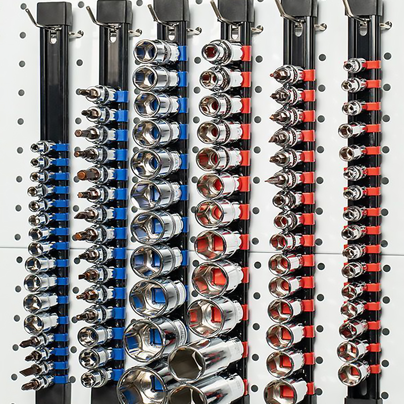 S/m /l 360 ° draaibare doppen organizer plastic universele verstelbare doppenklemhouder muursleutel rail rekken reparatiegereedschap