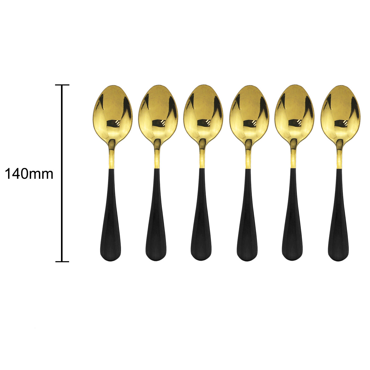6pcs Dinnerware Pink Handle Gold Flatware Set 304 Stainless Steel Cutlery Set Dinner Knife Fork Spoon Hotel Tableware set: Black Teaspoon
