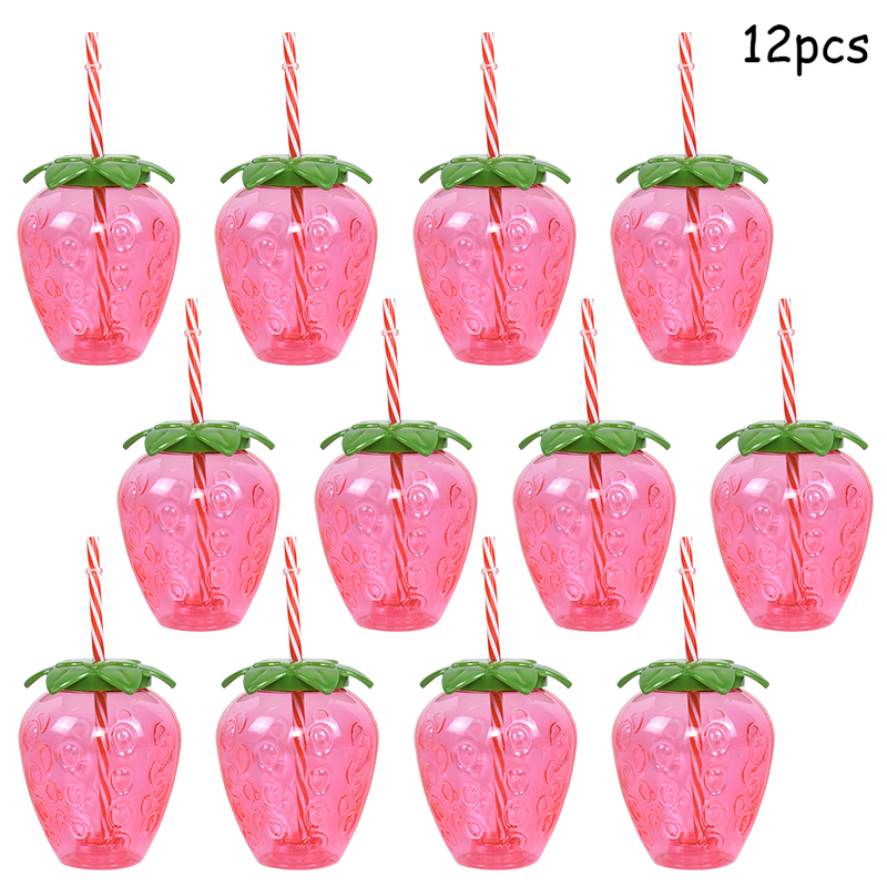 Hawaiian Summer Party Pineapple Strawberry Cup with Straw Tropical Wedding Flamingo Luau Birthday Party Decoration Drinking Cup: MINT GREEN