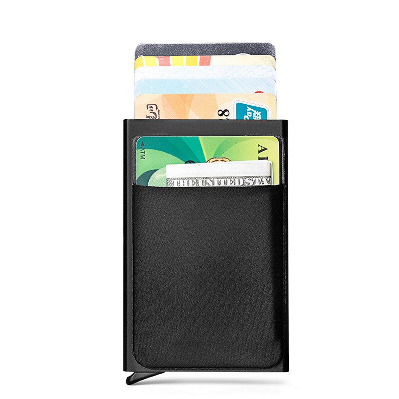 Pop Up Card Mannen Portemonnee Kleine Slanke Aluminium Metalen Portefeuilles Mini Secret Rfid Blocking Mannelijke Portemonnee Portemonnee walet: black