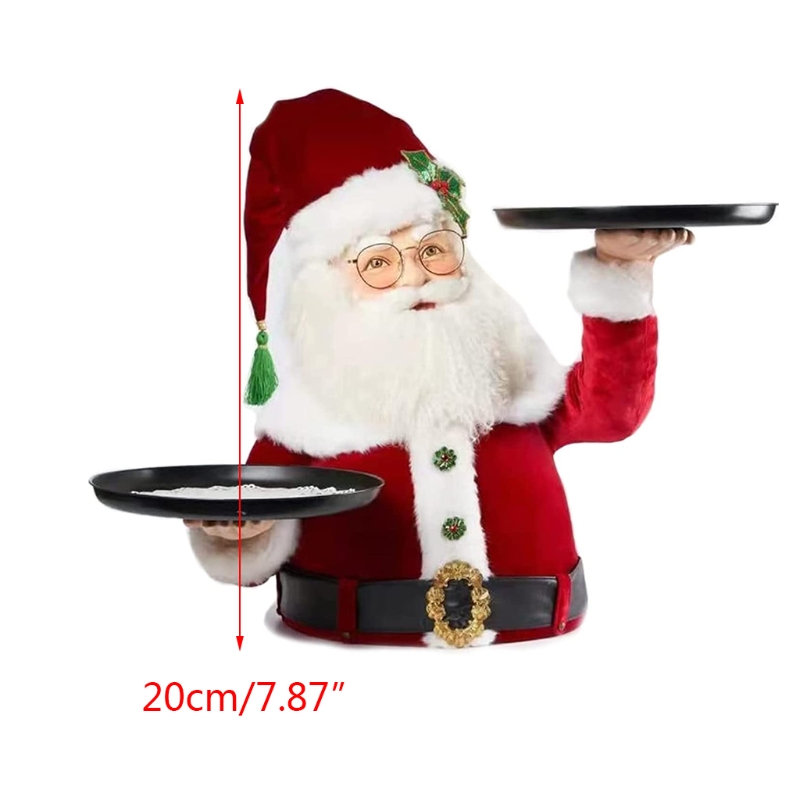 Snowy Day Santa Holding Tray Christmas Decoration Handpainted Resin Santa Treats Holder with Plates Xmas Snowman Tray