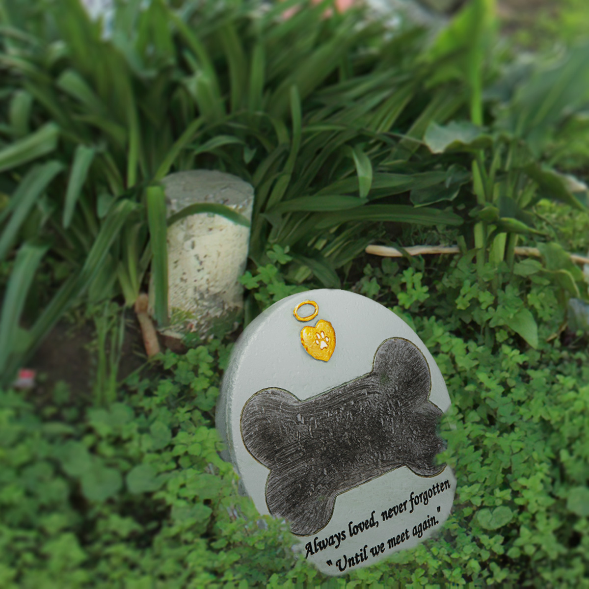 Pierre commémorative de jardin pour animaux de compagnie forme ronde marqueur de tombe pour chien pierre tombale couleur noir-gris et en forme de pierre Mak
