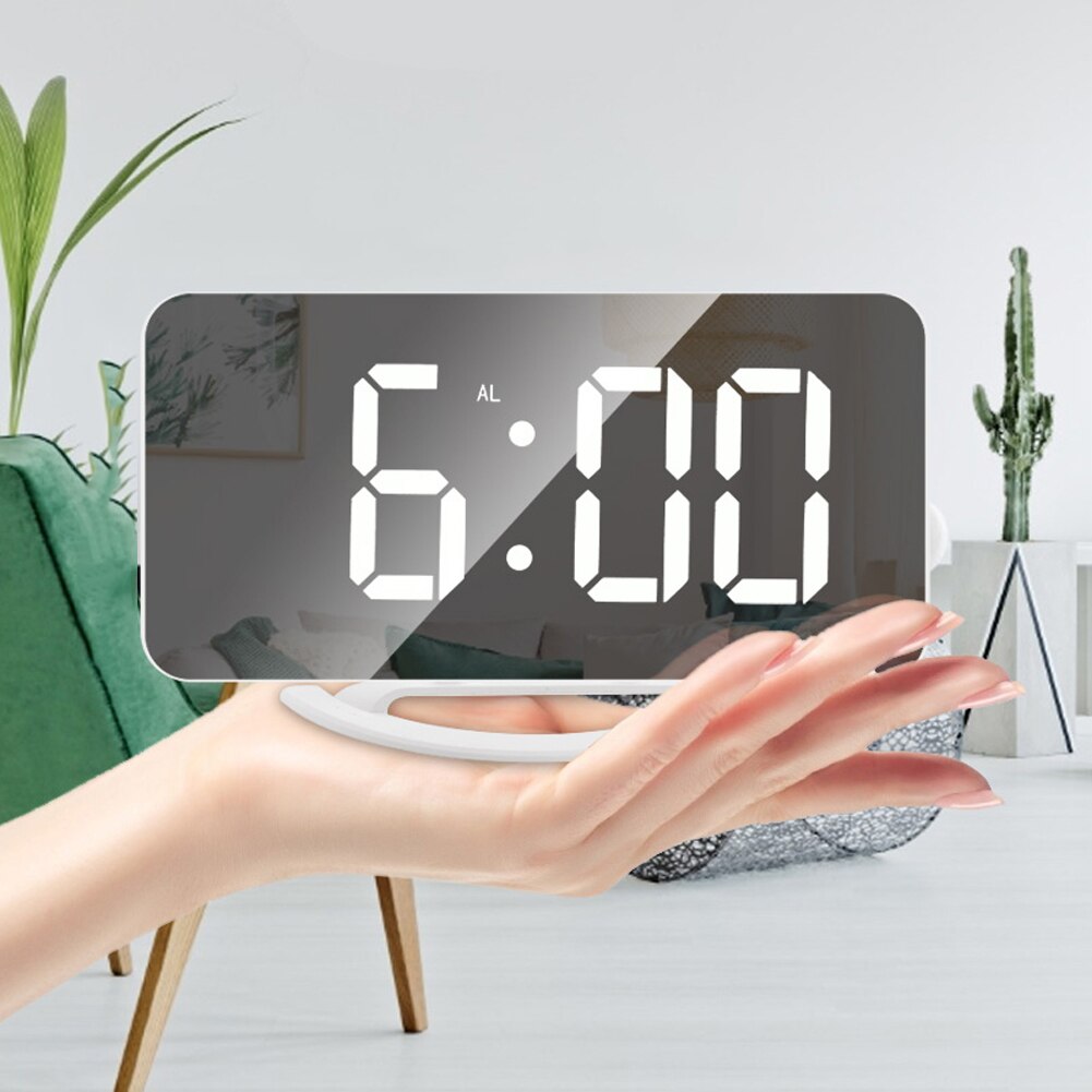 Multifunctional LED Screen Mirror Digital Display Wake Up Clock Desktop Auto Photosensitive Electronic Alarm Clock Home Decor