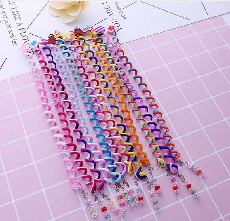 12 stuks meisje spiraal kronkelende kralen regenboog kapsel kinderen rond het haar stok DIY disk haar krullen haar accessoires