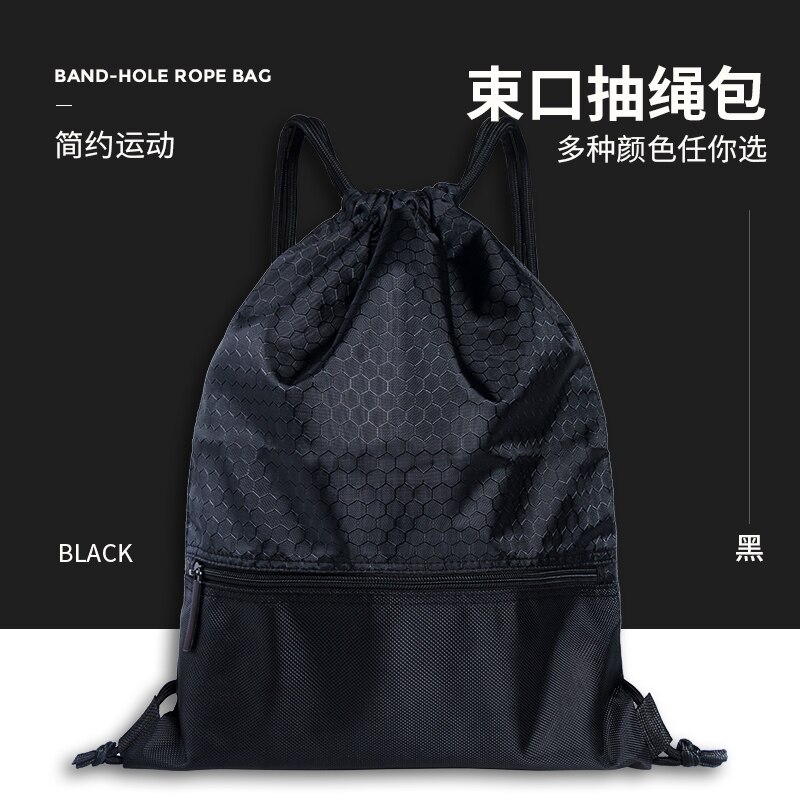Nylon Waterproof Drawstring Bag Backpack Gym Swim School Sport Shoe Dance Bag /BY: Black