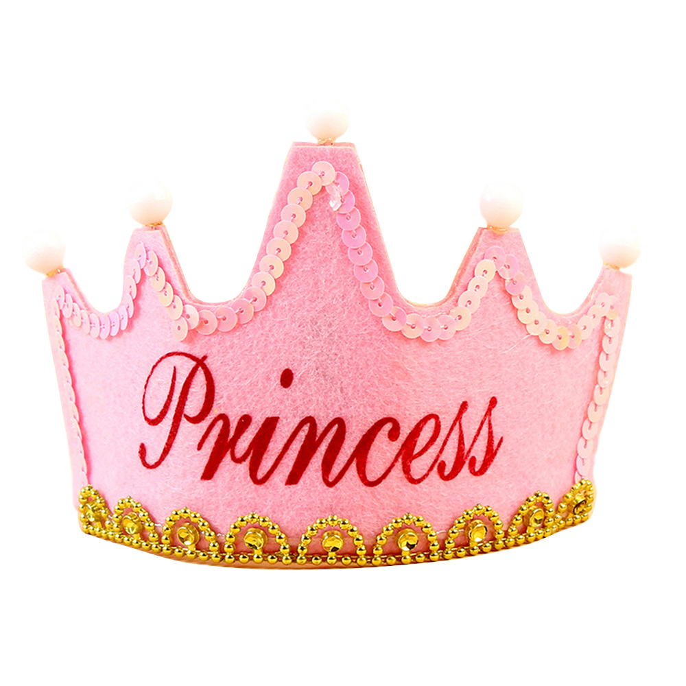 Princess King Girl Boy Crown Kids Adult Happy Birthday Party Decorations Theme Birthday Hats Decor Cap LED Lighting Headband: Pink princess