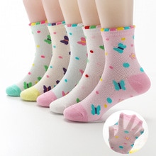 2022 Spring Summer 5 Pairs Girls Socks Mesh Cotton Bow Beautiful Wavy Mesh Breathable Socks Kids Socks For Girls 3-15 Year
