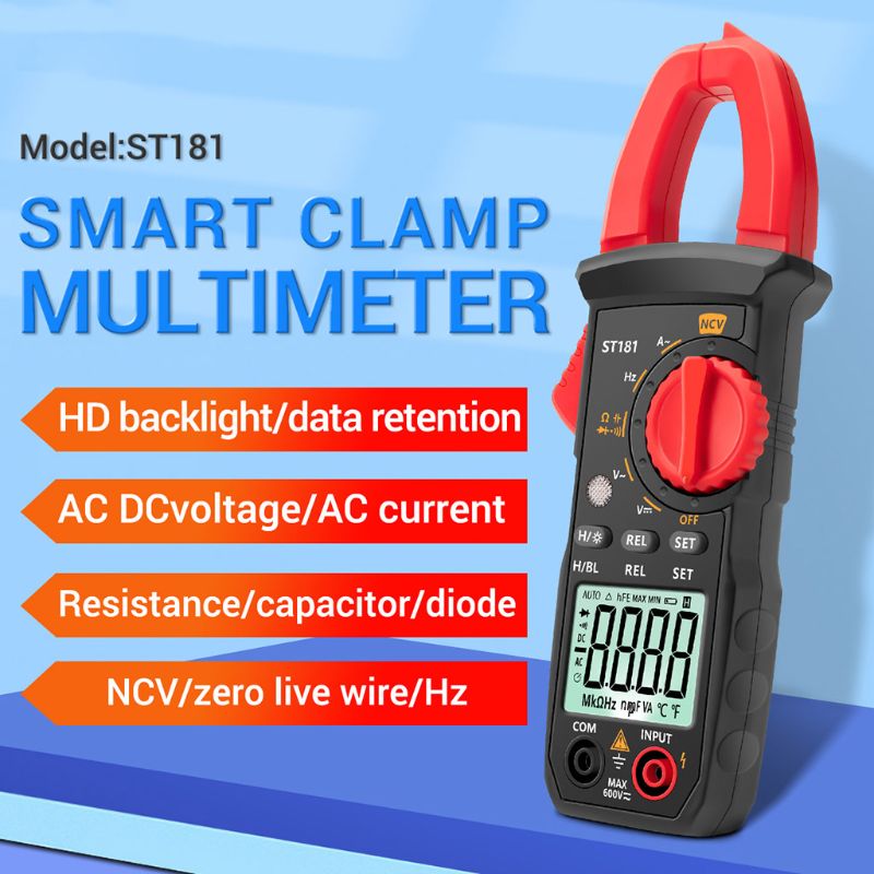 Digital Clamp Meter Current 4000 Counts Multimeter Ammeter Voltage Tester ST181