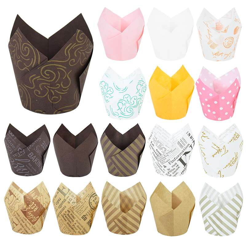 50 stücke Zeitung Stil Cupcake Liner Backförmchen Für Hochzeit Geburtstag Party Tulpe Muffin Cupcake Pappbecher Öldicht Kuchen Verpackung
