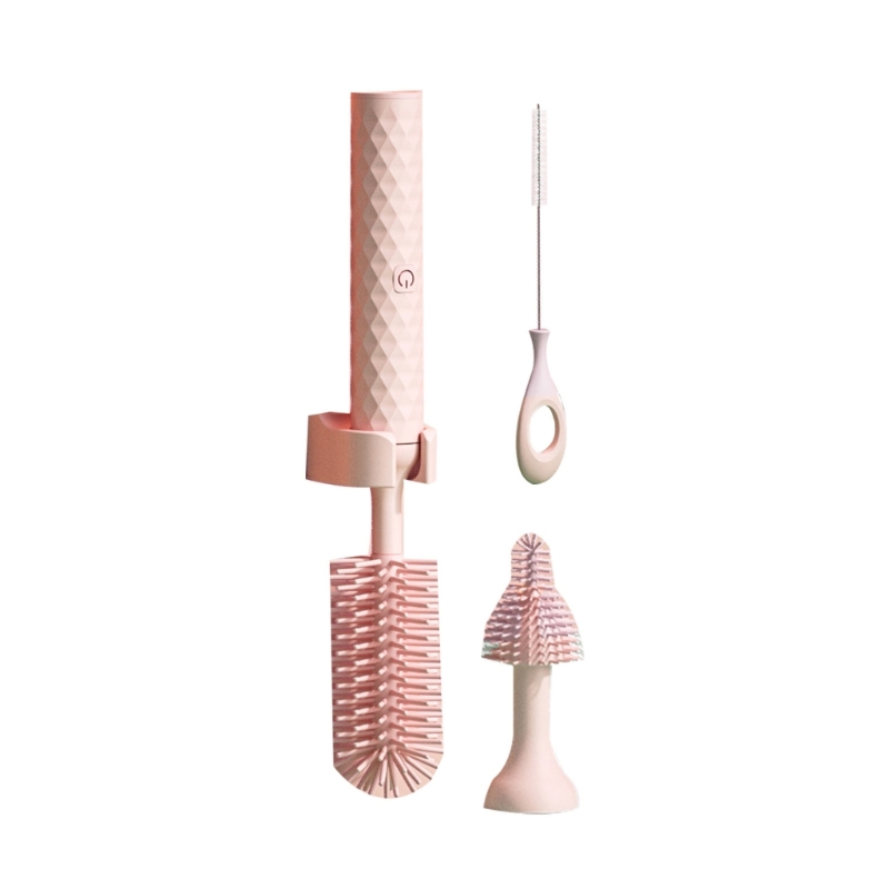 Rooeling Automatische Flessenreiniger voor Babyflessen Elektrische Flessenborstelset Veelzijdige Elektrische Babyflessenborstels: Roze