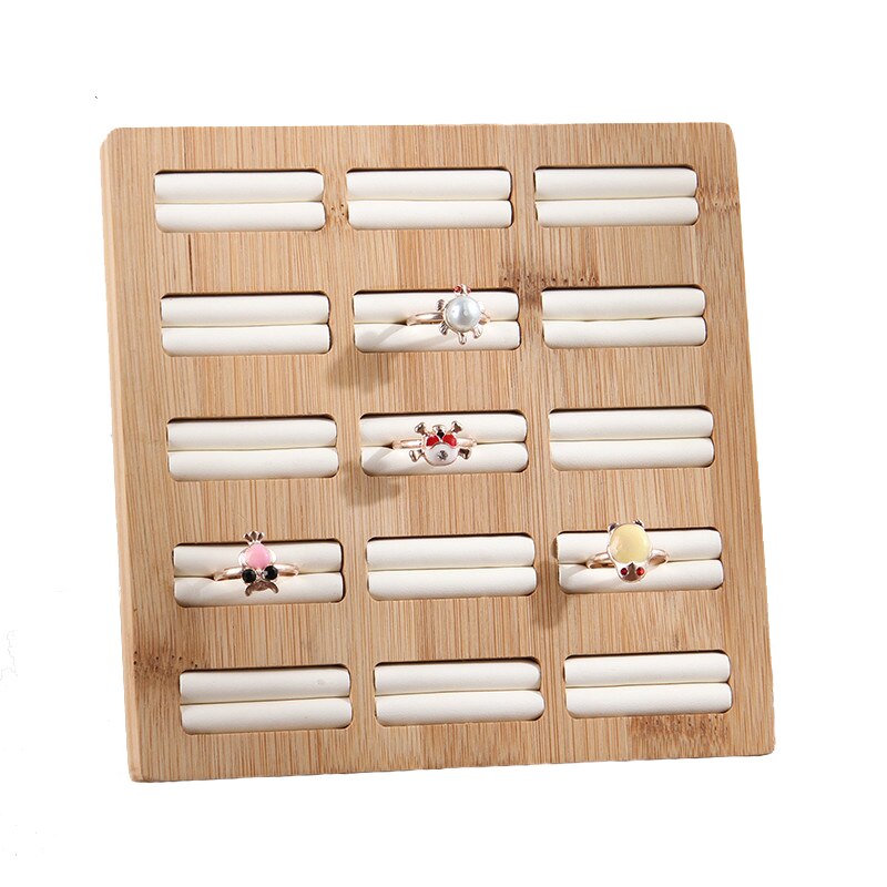 15 Grids Ringen Opbergvak Sieraden Display Rack Bamboe Pu/Fluwelen Ringen Organisator Rack Display Showcase Plank: White PU