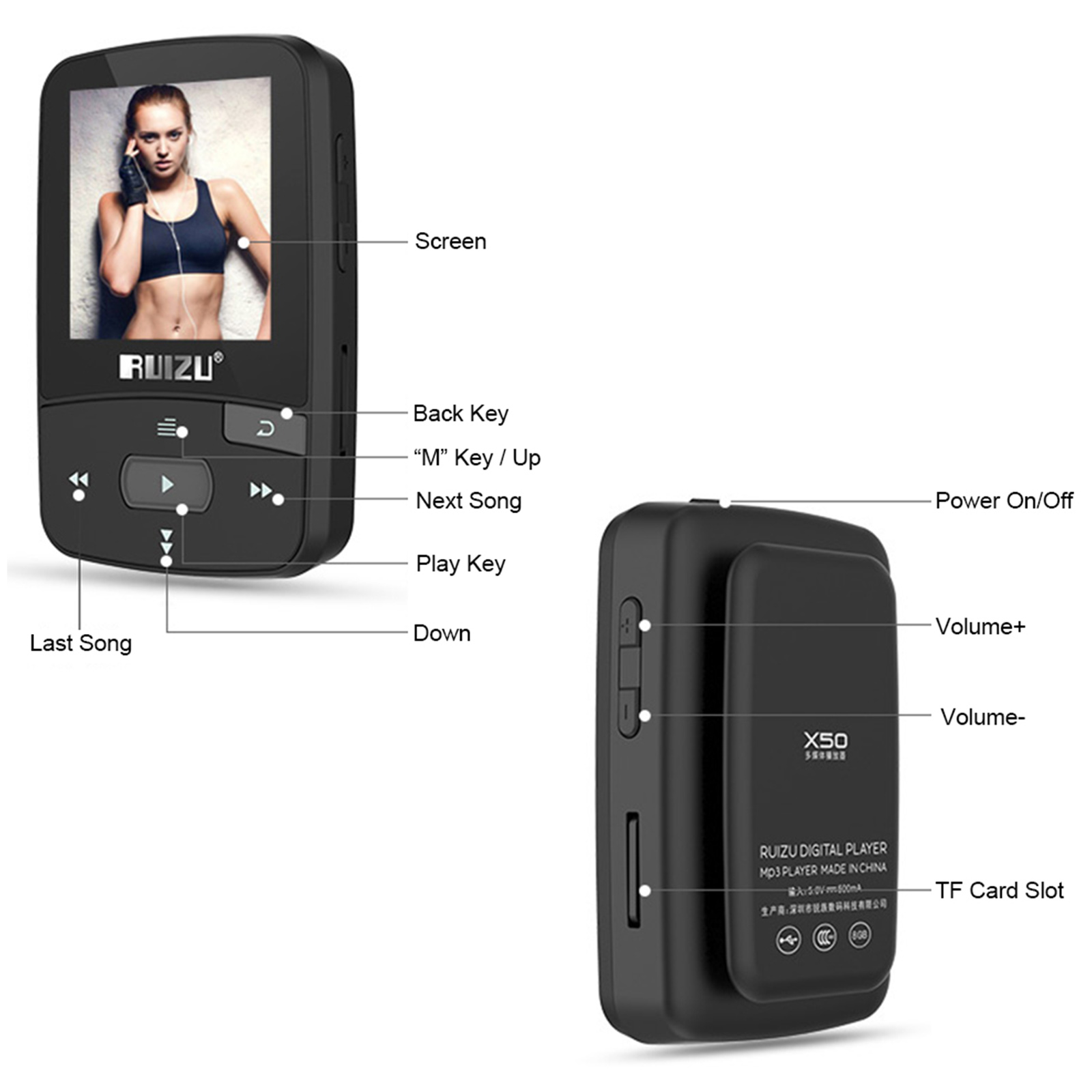 RUIZU-reproductor MP3 X50 de 1,5 &quot;, 8GB, sonido HiFi sin pérdidas, Bluetooth, podómetro, Radio FM, grabación, E-book, calendario de tiempo