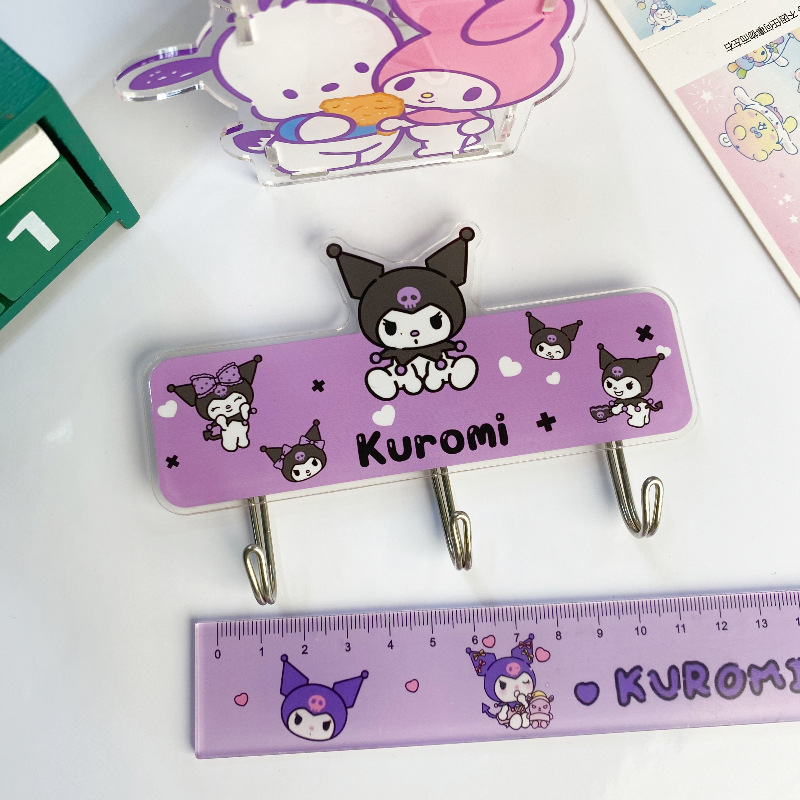 Sanrio Wall Hook Organizer Decorative Hello Kitty Kuromi Melody Cinnamoroll Acrylic Adhesive Wall Hooks Hangers Keys: Dark Khaki