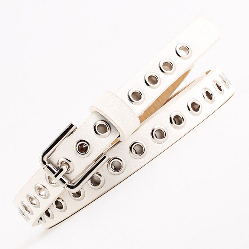 Vrouwen PU Lederen Riem Klinknagel Studded Single Grommet Gaten Dames Taille Keten Riemen Cadeaus Casual Mode Verkoop: WHITE