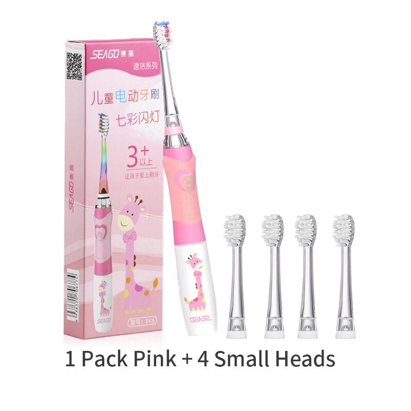 Seago-cepillo de dientes eléctrico para niños, linterna LED de colores, 16000 golpes, resistente al agua, alimentado por batería: Pink 4smallheads