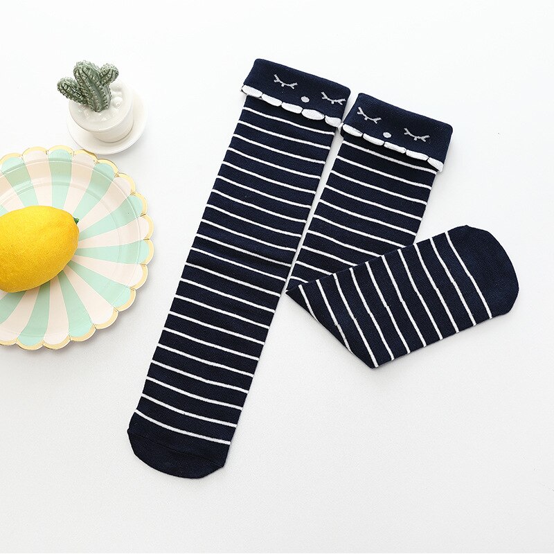Babysokjes katoenen meisjeskousen driedimensionale cartoon kousen kniekousen lente en herfst baby halfhoge laarzen \n sokken: Manchet marineblauw