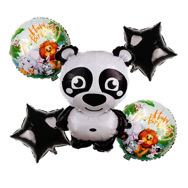 5 Pieces Cartoon Panda Balloons Kit 18 Inch Star & 18 Inch Round Happy Birthday Decor Balloon Animal Party Mylar Balloon