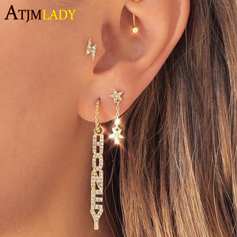 Letter Couple Honey Sweet Long Earrings for Women micro pave 5a cz tassel earrings cute lovely party Wedding Jewelry