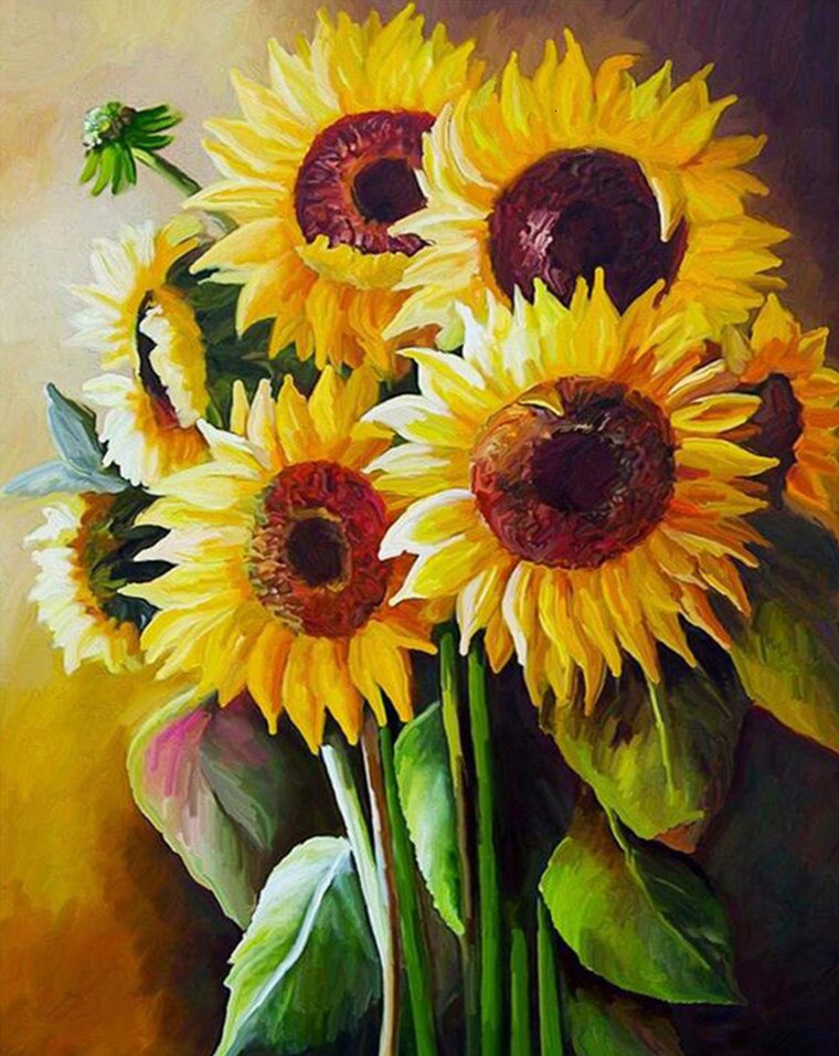 HUACAN DIY Paint By Numbers Sunflowers HandPainted Oil Painting Drawing Kits Canvas Pictures Home Decoration: SZHC676