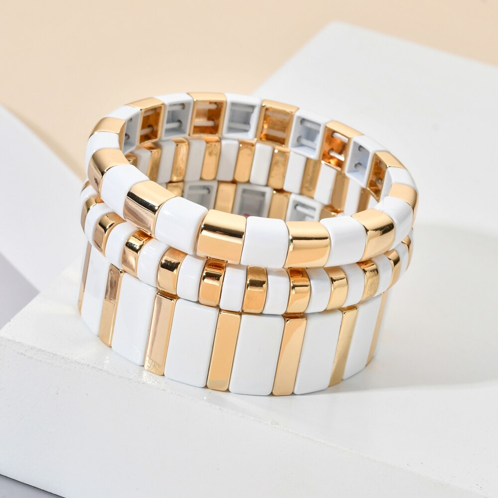 Enamel Bileklik Metal Bohemian Tile Bracelet Stackable Stretch Bracelets Men Women Beads Bracelet accesorios mujer