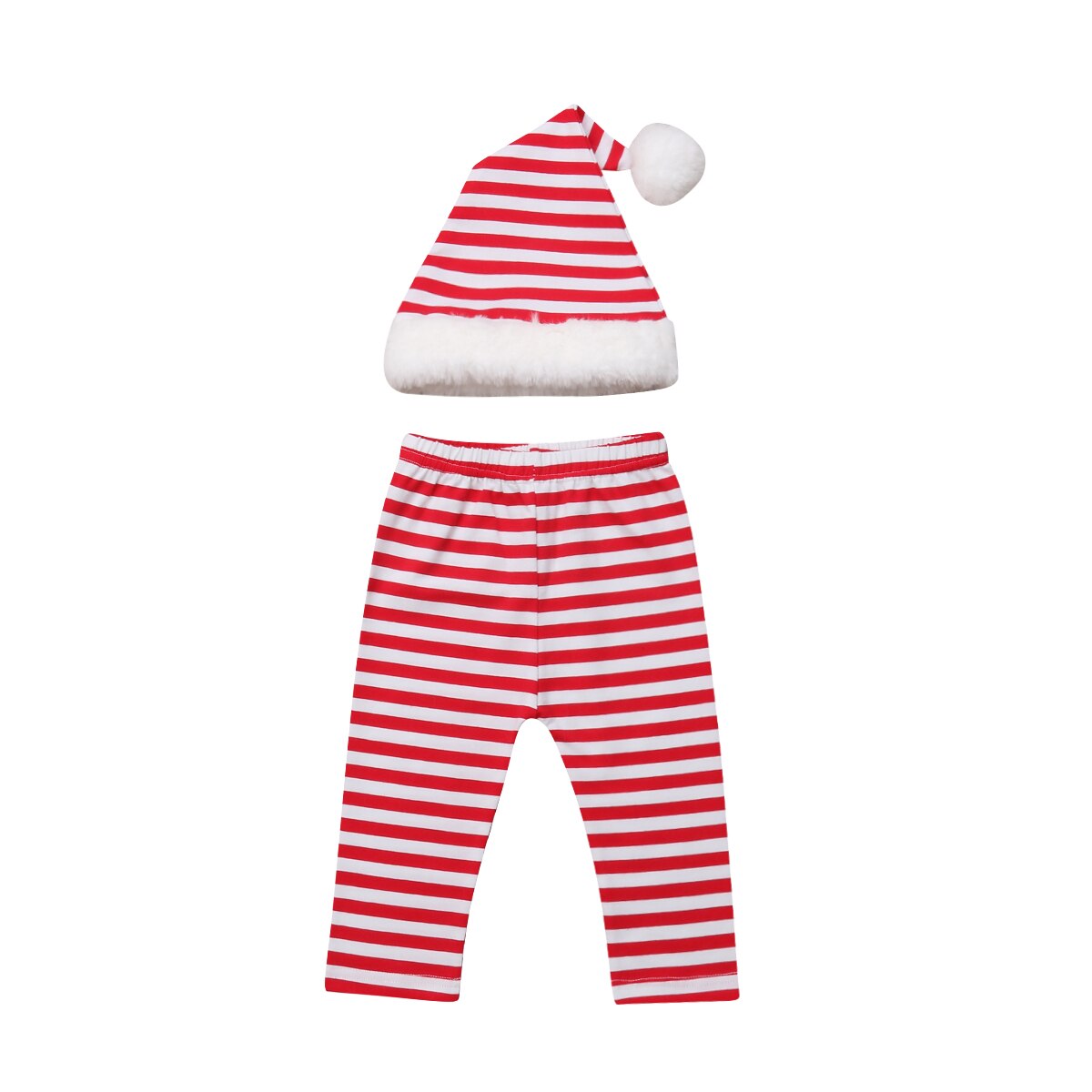 Baby santa tøj xmas nyfødte baby piger drenge santa hat + bukser outfits sæt foto rekvisitter kostume fuzzy varm bund: Stribet / 18m
