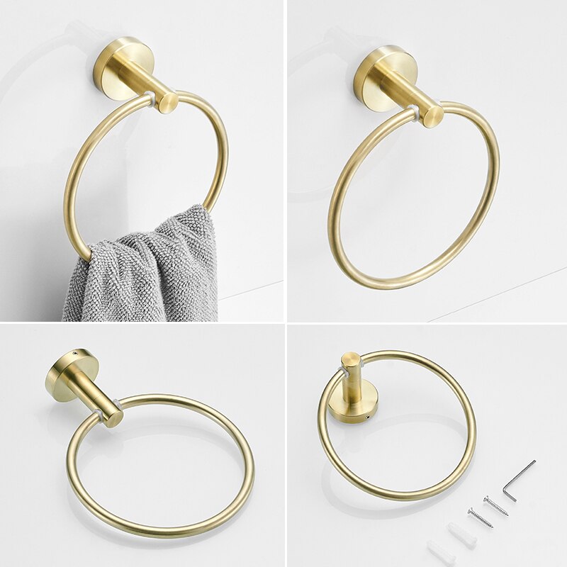 impostato di asciugamani cremagliera oro bagno in acciaio inox portasciugamani montaggio a parete del supporto di ganci appendiabiti ripiano cremagliera di stoccaggio bagno anello di tovagliolo