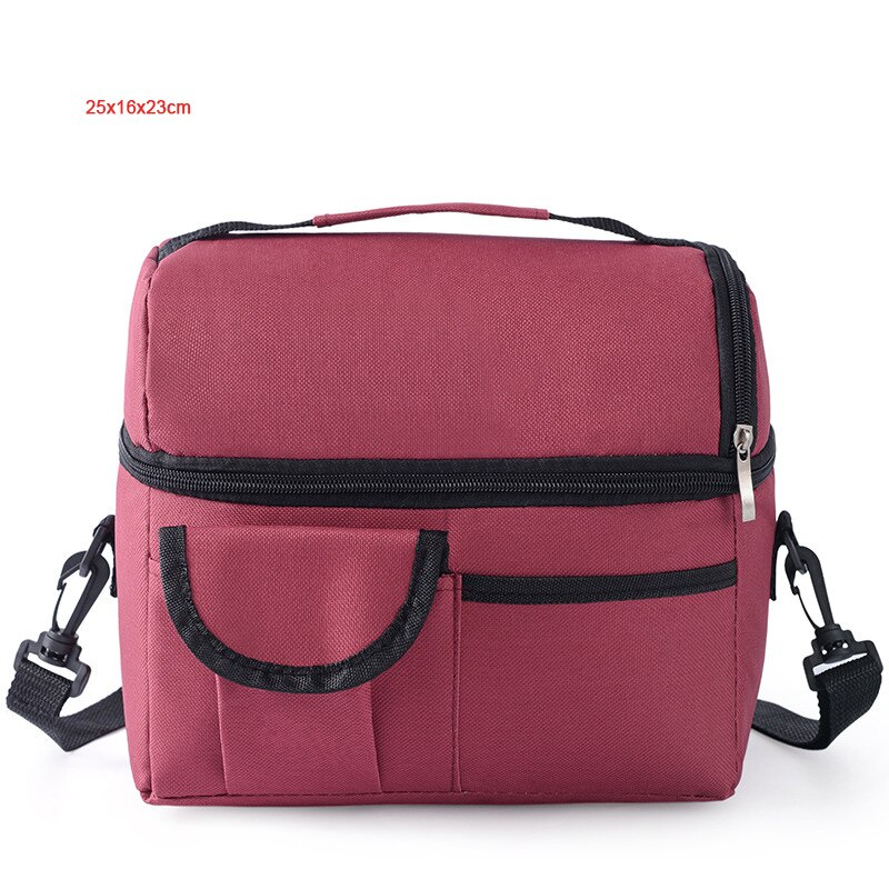 High Capacity Waterproof Lunch Bag Shoulder Crossbody Food Thermal Handbags Adult Kids Outdoor Picnic Storage Pouch Accessory: C Wine Red