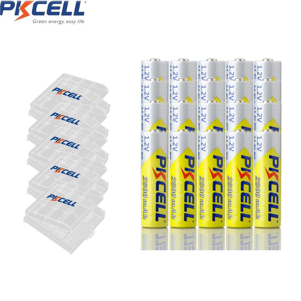 4Pcs PKCELL AA Battery Rechargeable Battery 1.2V 2800mah NIMH 2A Rechargeable Battery And 1Pcs Battery Holder Boxes Cases: 20PC and 5box