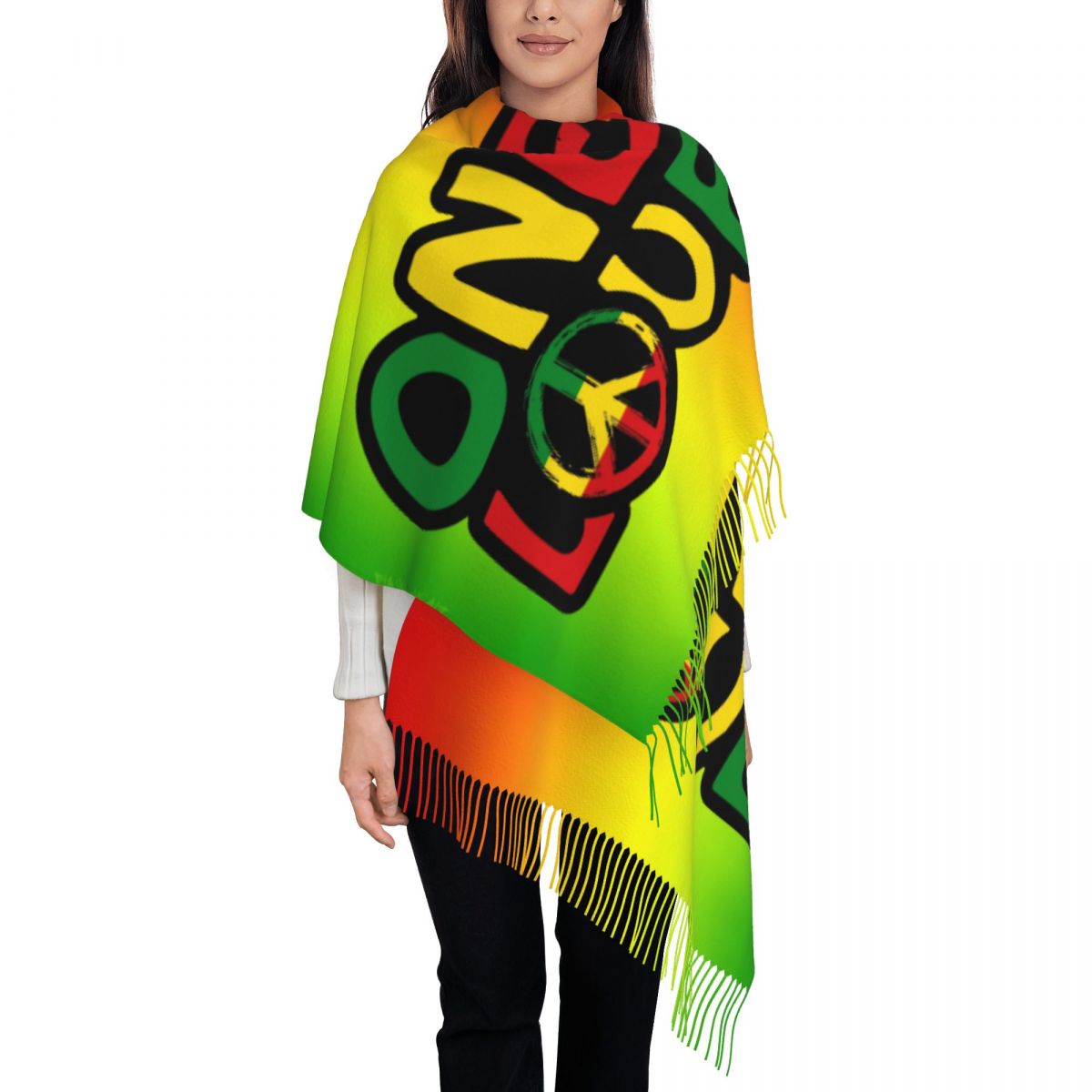 Bufandas personalizadas con bandera de Jamaica y León Rasta grande para mujer, chal suave y cálido con borlas para invierno y otoño, bufanda Reggae jamaicana: Azul cielo