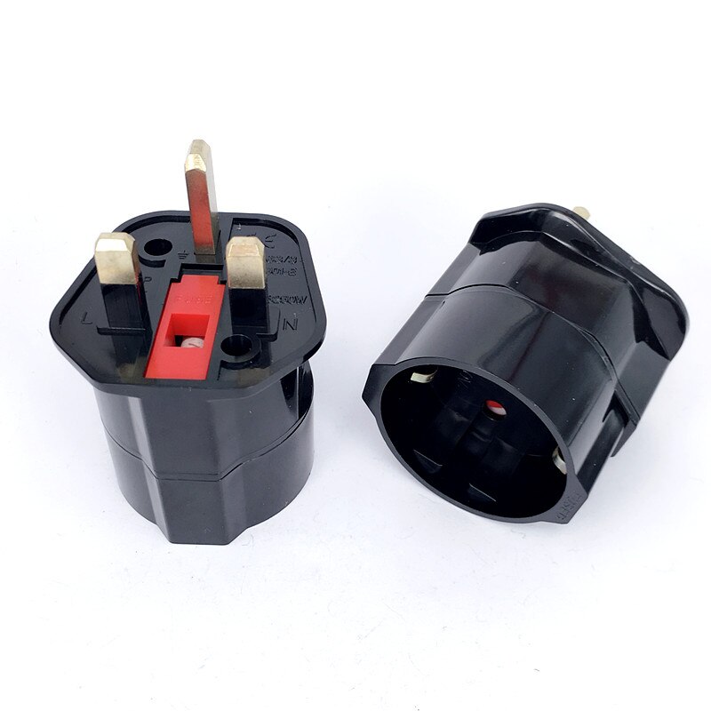 Europese 2 Pin naar UK 3 Pin Plug Adapter Euro EU Schuko Travel Mains Adapter: Black color