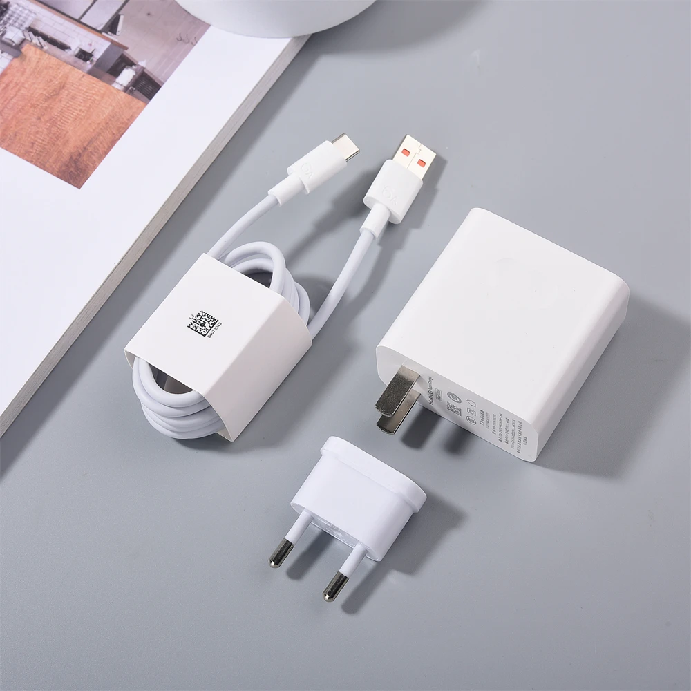 Original 100W HUAWEI SupeCharge EU US Plug 6A Quick USB Type C CableFor HUAWEI Mate X3 50E 40 P60 P50 Nova 10 9 8 Pro SE Tablet